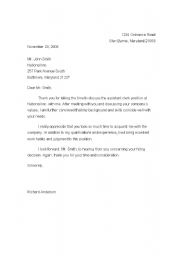 English Worksheet: Thank you letter - Interview