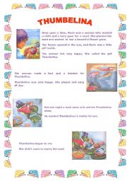 English Worksheet: Thumbelina - Nice Story 1/3