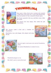 English Worksheet: Thumbelina - Nice Story 1/3