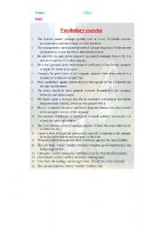 English worksheet: Vocabulary exercise ( part 2) 