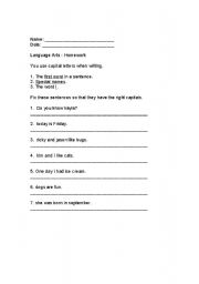 English Worksheet: capitalization practice