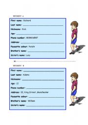 English worksheet: Pair work - personal information (boys)