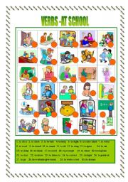 English Worksheet: AT SCHOOL - VERBS    -Matching