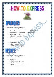 English Worksheet: How to express apologies, regret, intentions & promises?