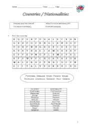 English Worksheet: countries and nationalities