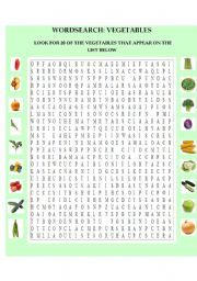 English Worksheet: WORDSEARCH:VEGETABLES