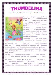 English Worksheet: Thumbelina- Past Simple exercises 2 pages