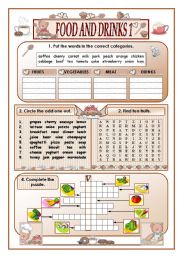 English Worksheet: Food and drinks(part one)