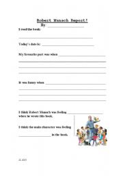 English Worksheet: Robert Munsch Book Report Template