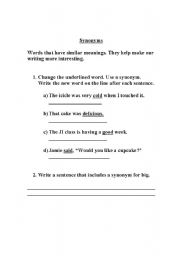 English Worksheet: Synonyms worksheet
