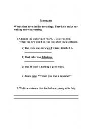 English worksheet: Synonyms worksheet