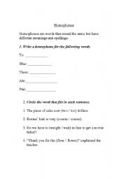 English worksheet: Homophone Worksheet