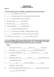 English Worksheet: Test of conditional sentences