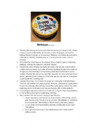 English Worksheet: Birthdays