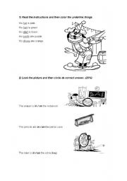 English Worksheet: Colors and prepositions of place