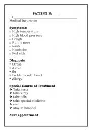 English worksheet: diseases and treatment