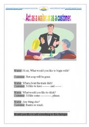 English Worksheet: Act as a waiter or a customer- Role play