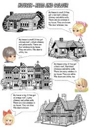 English Worksheet: HOUSES - READ AND COLOUR (1)