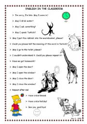English Worksheet: english in the classroom