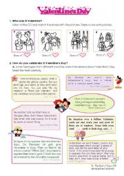 English Worksheet: Celebrating Valentines Day  -- a lesson plan including listening + reading + writing activities