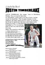 English Worksheet: A reading about Justin Timberlake