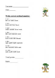 English worksheet: Ordinal numbers