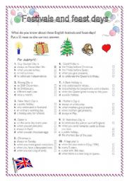 English Worksheet: festivals and feast days in Great Britain