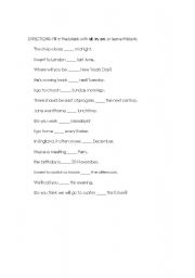 English Worksheet: When to use in, at or on
