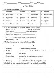 English Worksheet: Food Quiz