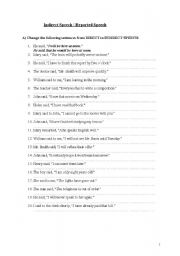 English Worksheet: reported speech