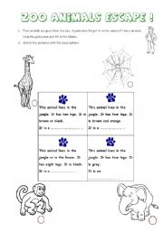 English worksheet: Zoo animals escape!