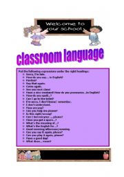 classroom language classification!!! (3 pages with answer key)