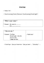 English worksheet: Greetings, What is your name ? ...