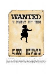 English Worksheet: Wanted Poster Summary Starter