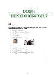 English Worksheet: REPORTED SPEECH - BEING FAMOUS