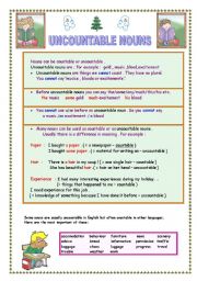 English Worksheet: UNCOUNTABLE NOUNS (2 pages with answer key )