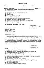 English Worksheet: Capitalization Exercises