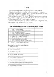 English Worksheet: Test about animals