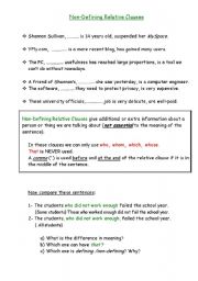 English Worksheet: Relative Clauses- Non-Defining