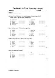 English Worksheet: DERIVATIVES 3/4