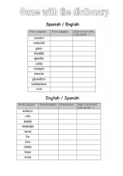 English Worksheet: Game with dictionary