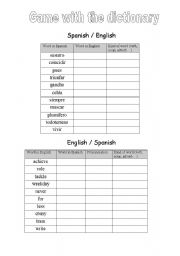 English worksheet: Game with dictionary