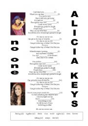 English Worksheet: No one (Alicia Keys)