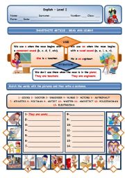 English Worksheet: INDEFINITE ARTICLE AND JOBS