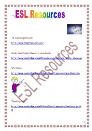 English Worksheet: ESL RESOURCES (useful links)