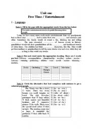 English Worksheet: Free Time- Entertainment