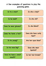 English Worksheet: guess who questions