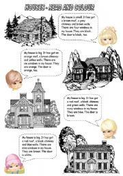 English Worksheet: HOUSES - READ AND COLOUR (2)