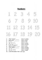 English worksheet: Number 1 to 20 Ws