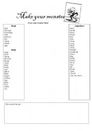 English Worksheet: make your monster